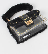 Load image into Gallery viewer, Medium Faux fur Studded Clear Clutch W/Mini Purse
