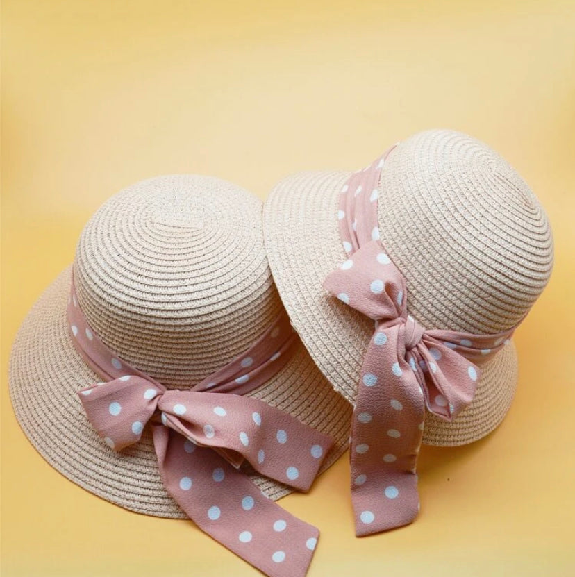 2pcs Parent-Toddler Girls Polka Dot Straw Hat